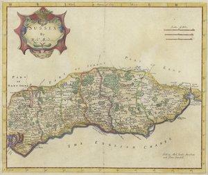 Mappa del Sussex (incisione a colori)